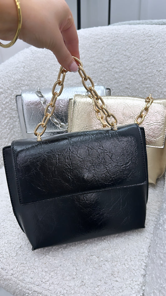 KELSEY black crossbody bag with gold chain handle