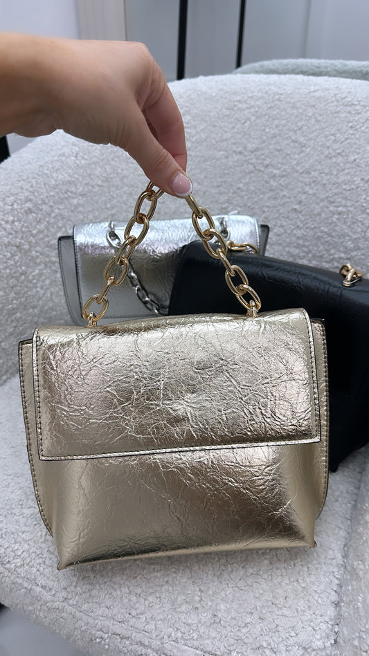 KELSEY gold crossbody bag with gold chain handle