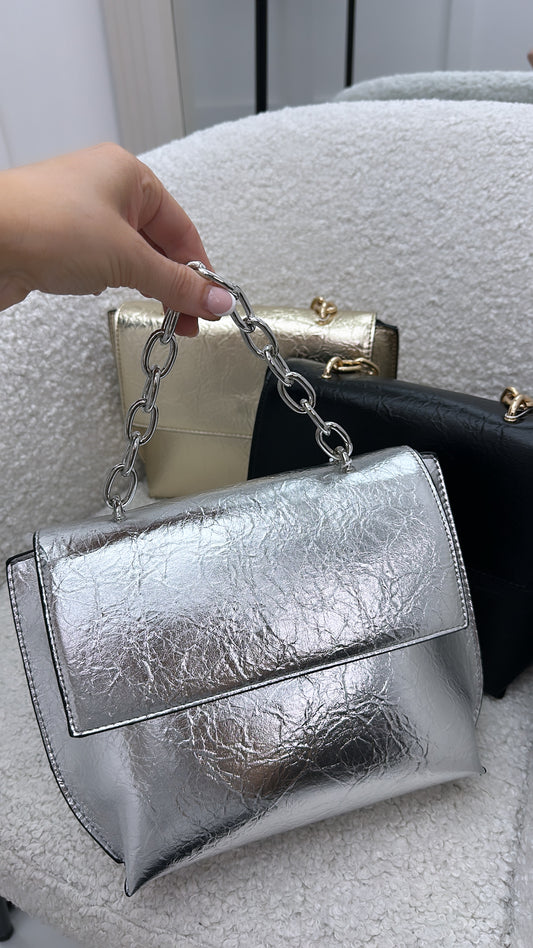 KELSEY silver crossbody bag with silver chain handle