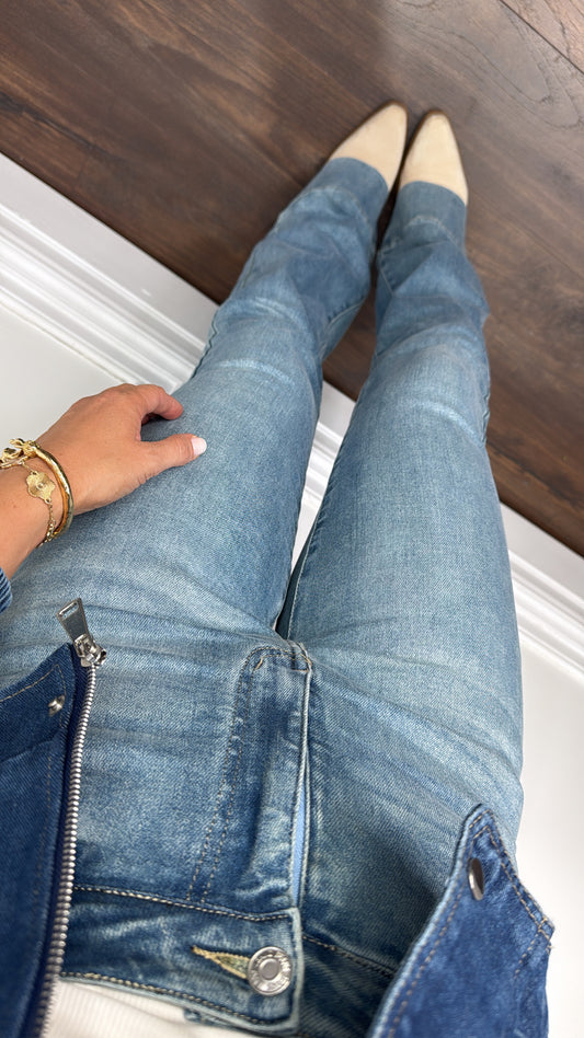 LILY mid wash stretchy flare jeans
