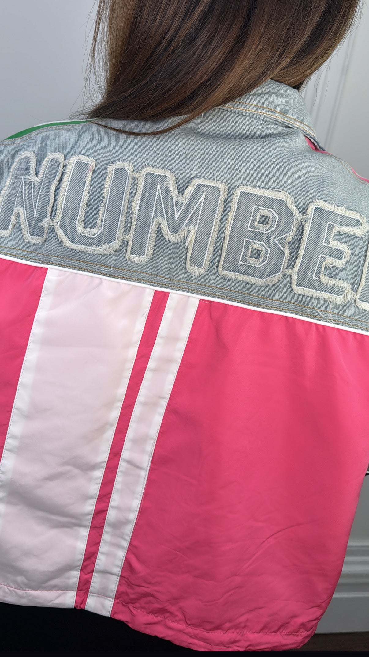 ROXI blue patchwork denim bomber jacket