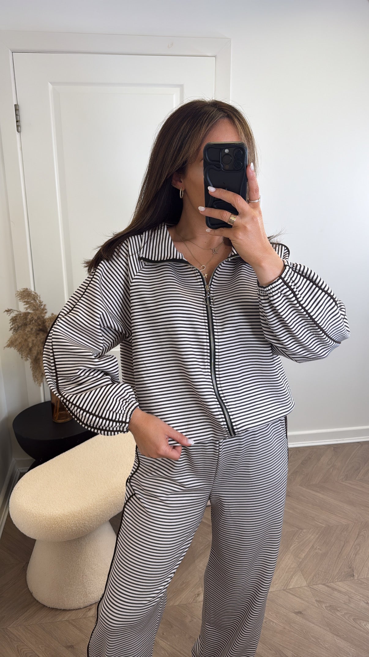 VALENCIA brown striped zip up lounge set