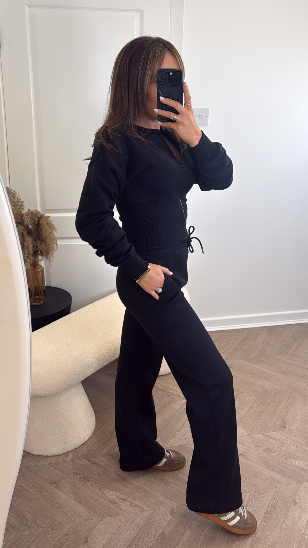 ALLY black fitted zip top lounge set