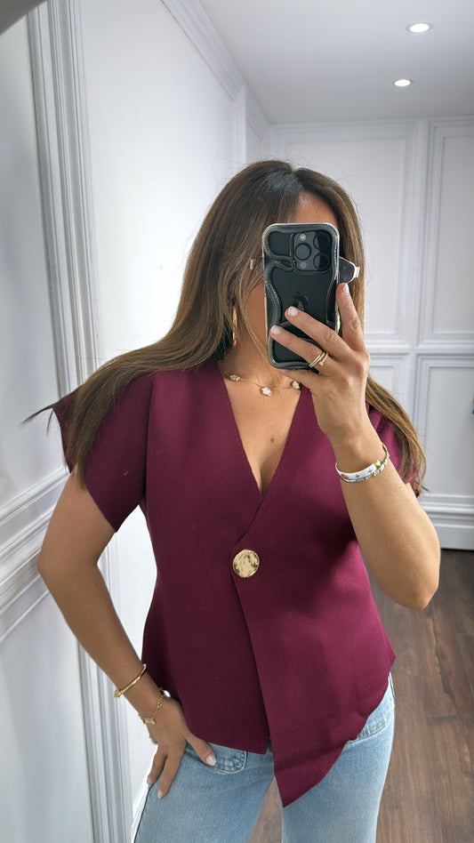ALICE burgundy gold button top