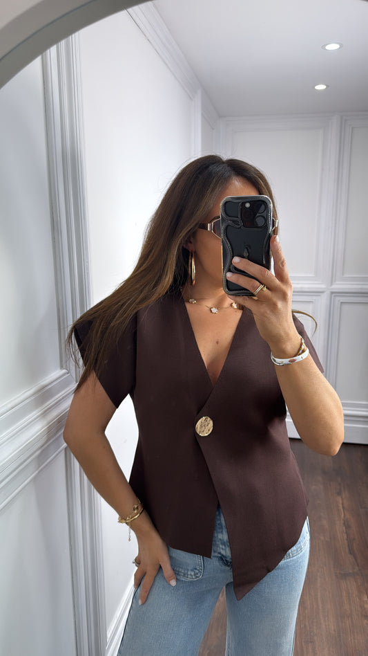 ALICE brown gold button top