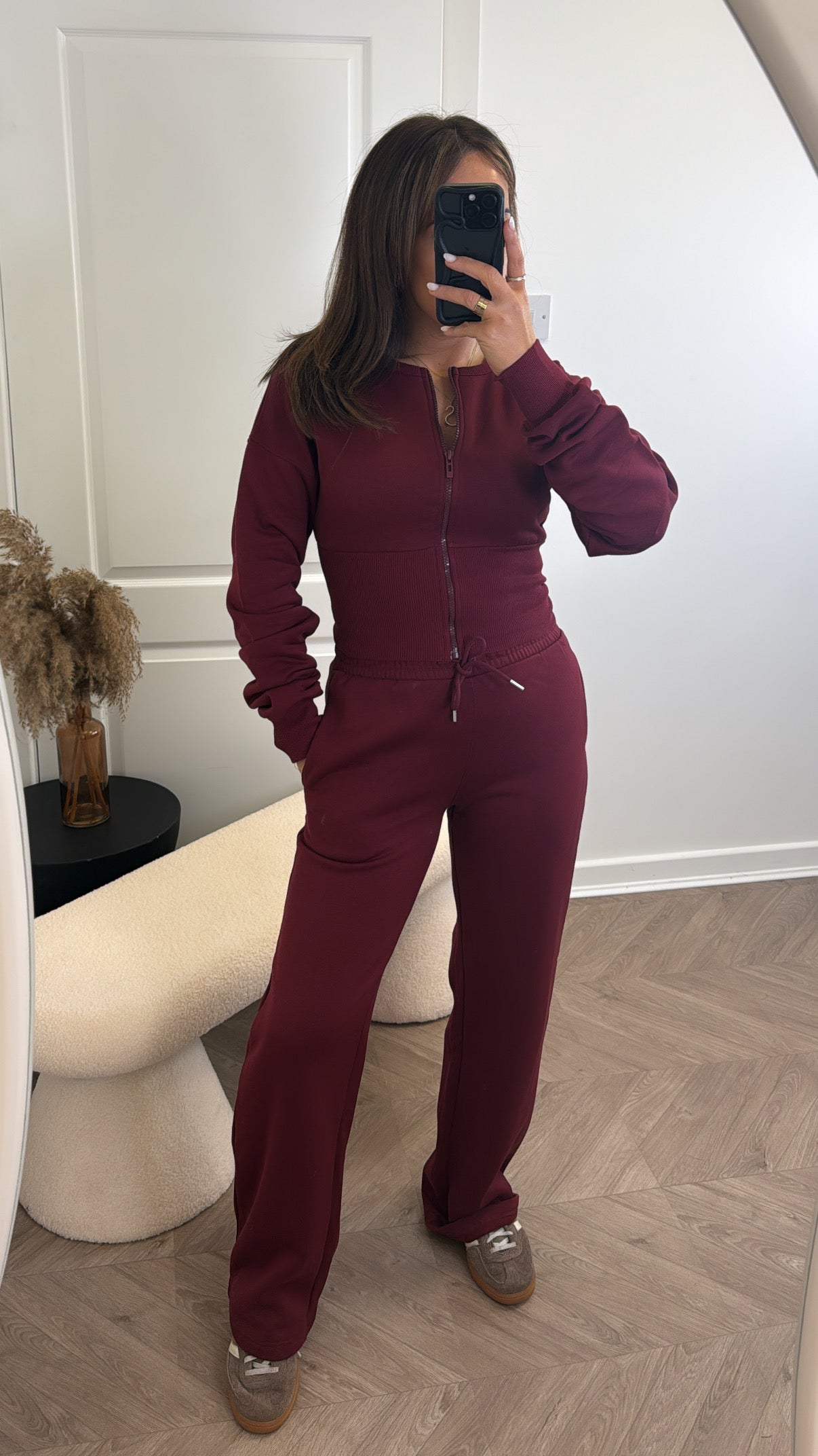ALLY burgundy fitted zip top lounge set