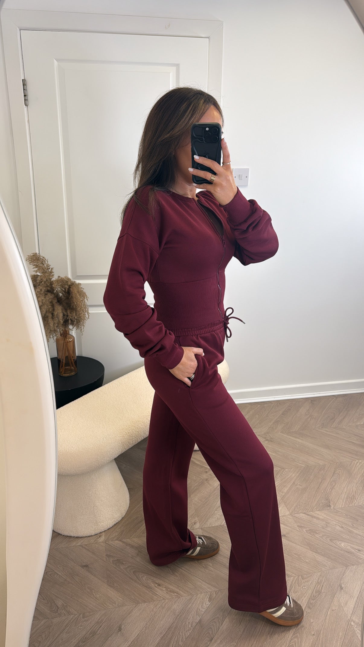 ALLY burgundy fitted zip top lounge set