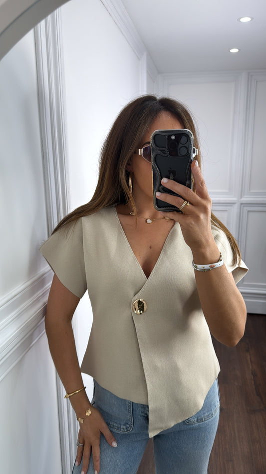 ALICE beige gold button top