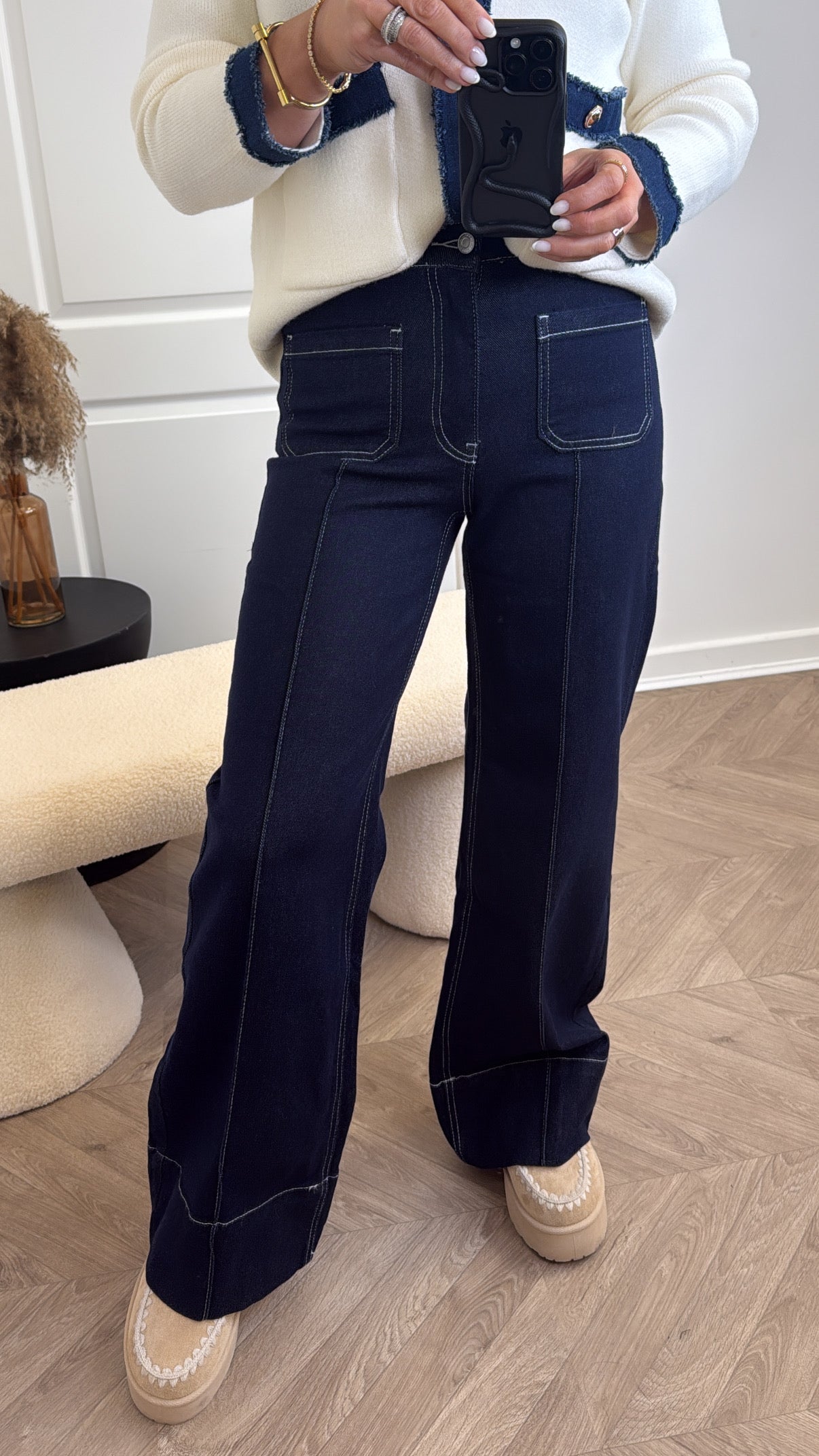 PRIYA dark denim wide leg high waist jeans