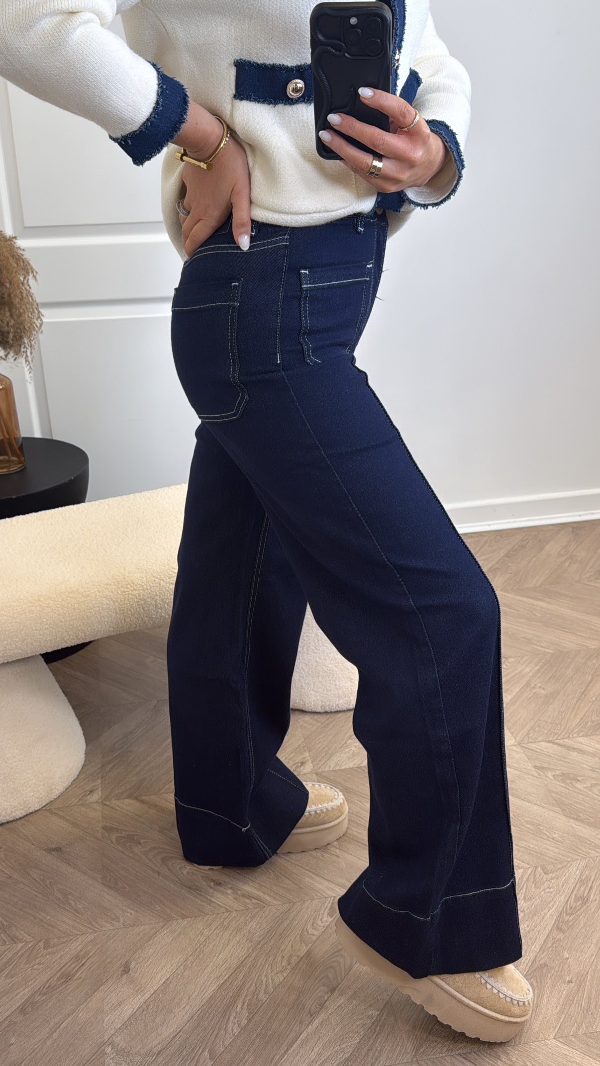 PRIYA dark denim wide leg high waist jeans