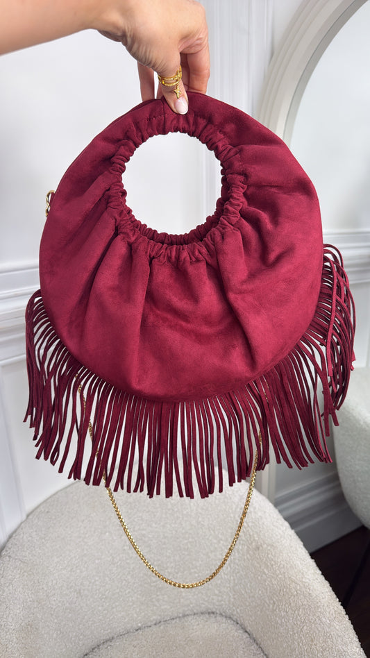 BONITA  burgundy faux suede tassel grab bag