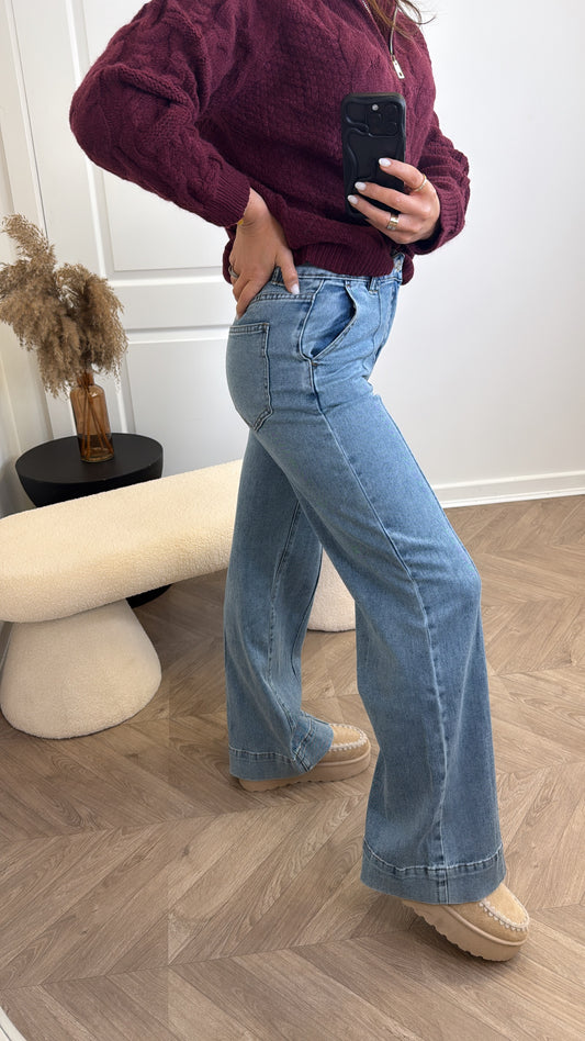 RENATA mid wash exposed seam dad jeans