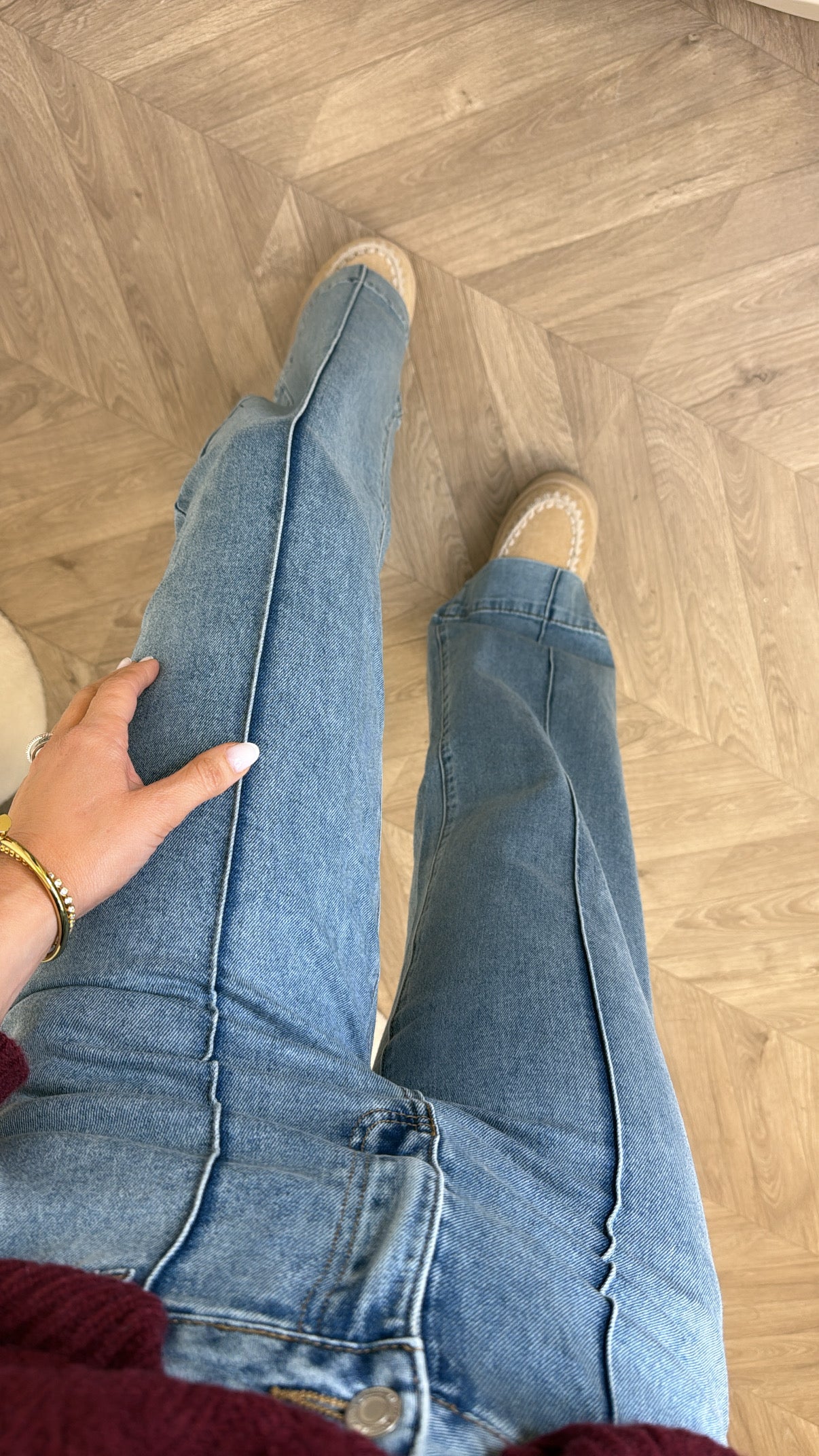 RENATA mid wash exposed seam dad jeans