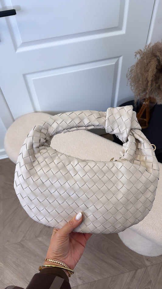 CHARLOTTE stone woven bag with knot design