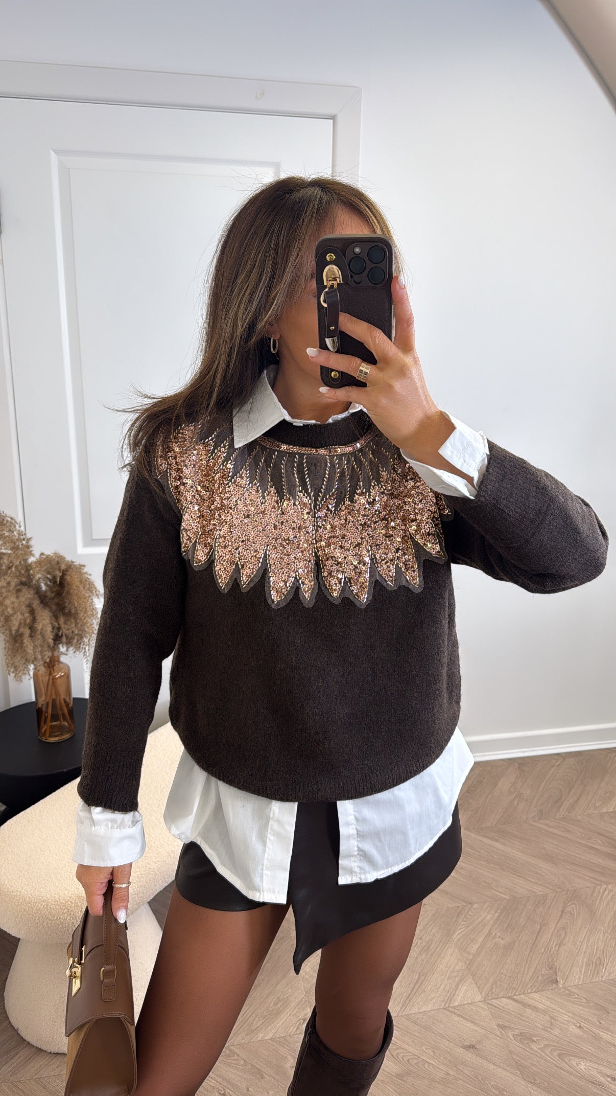 AZURA brown embellished sequin beaded jumper