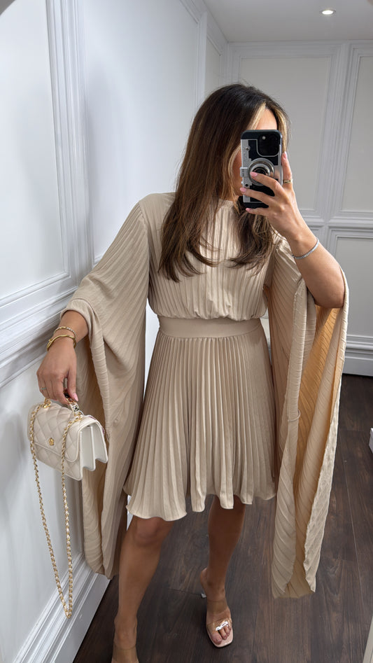 VIOLET mocha pleated drape sleeve dress