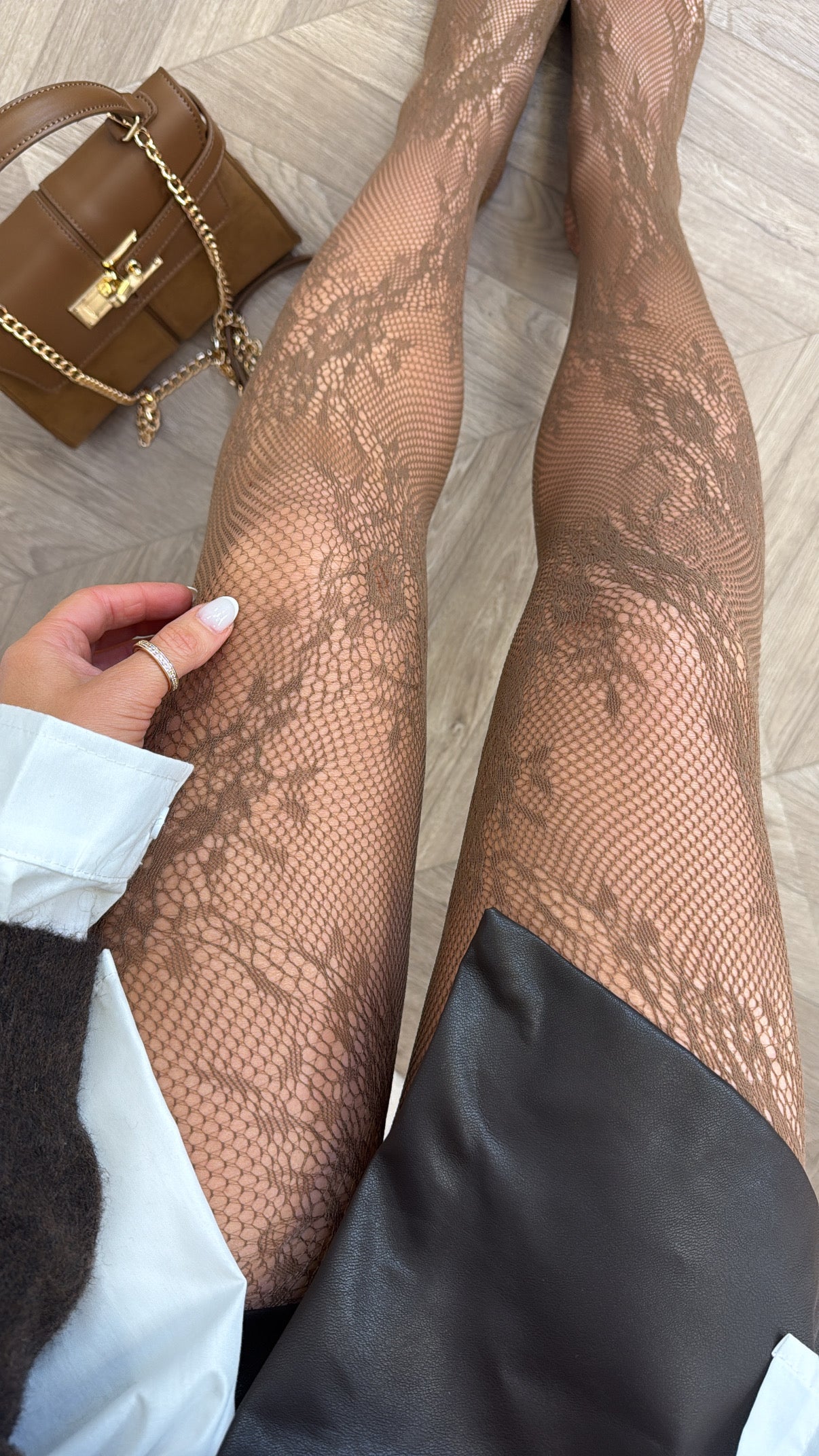 KATE brown floral fishnet tights