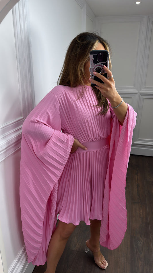 VIOLET pink pleated drape sleeve dress