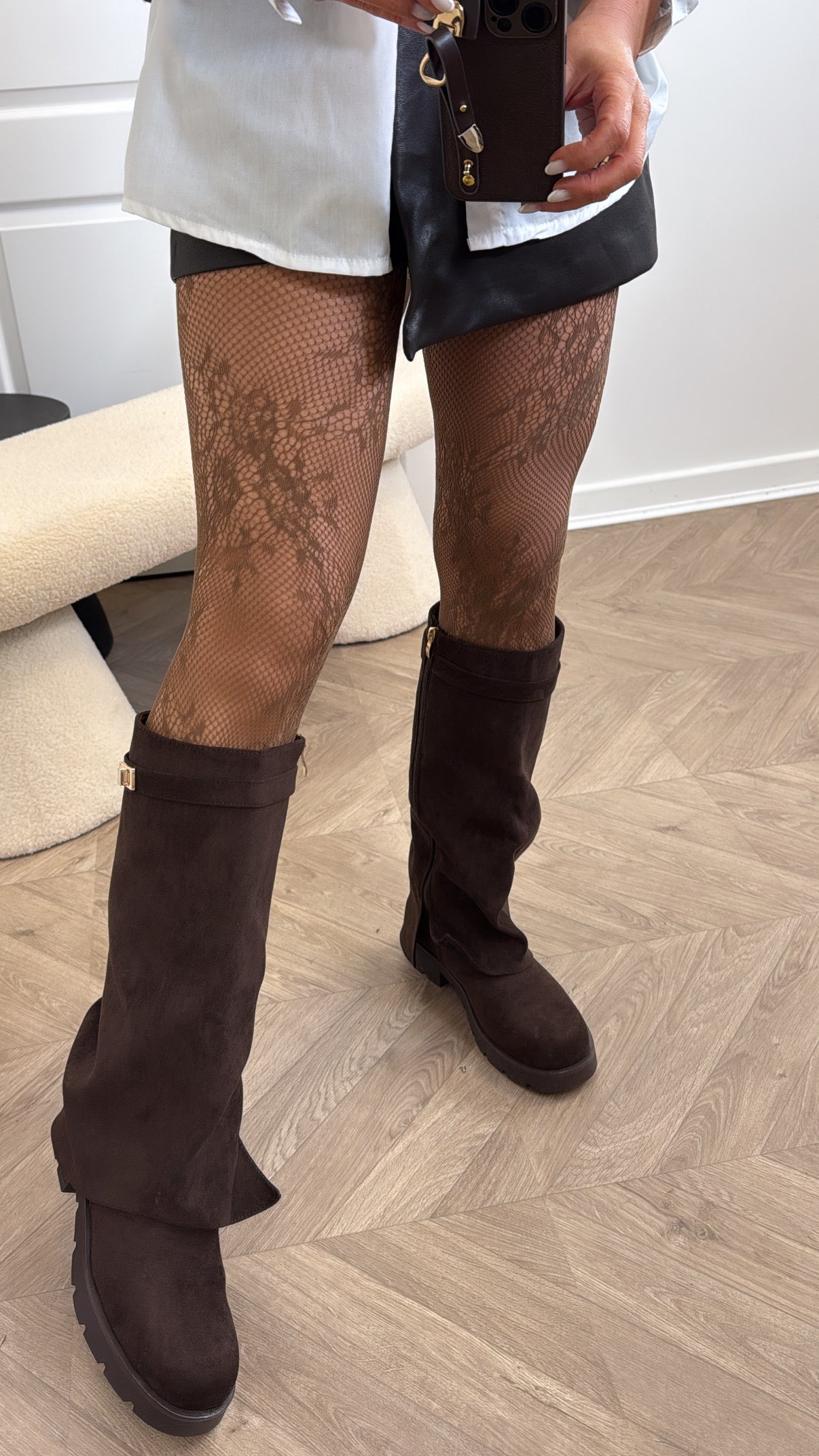 KATE brown floral fishnet tights