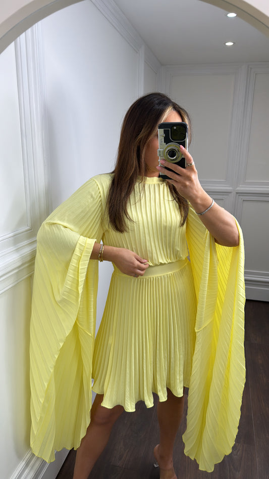VIOLET yellow pleated drape sleeve dress