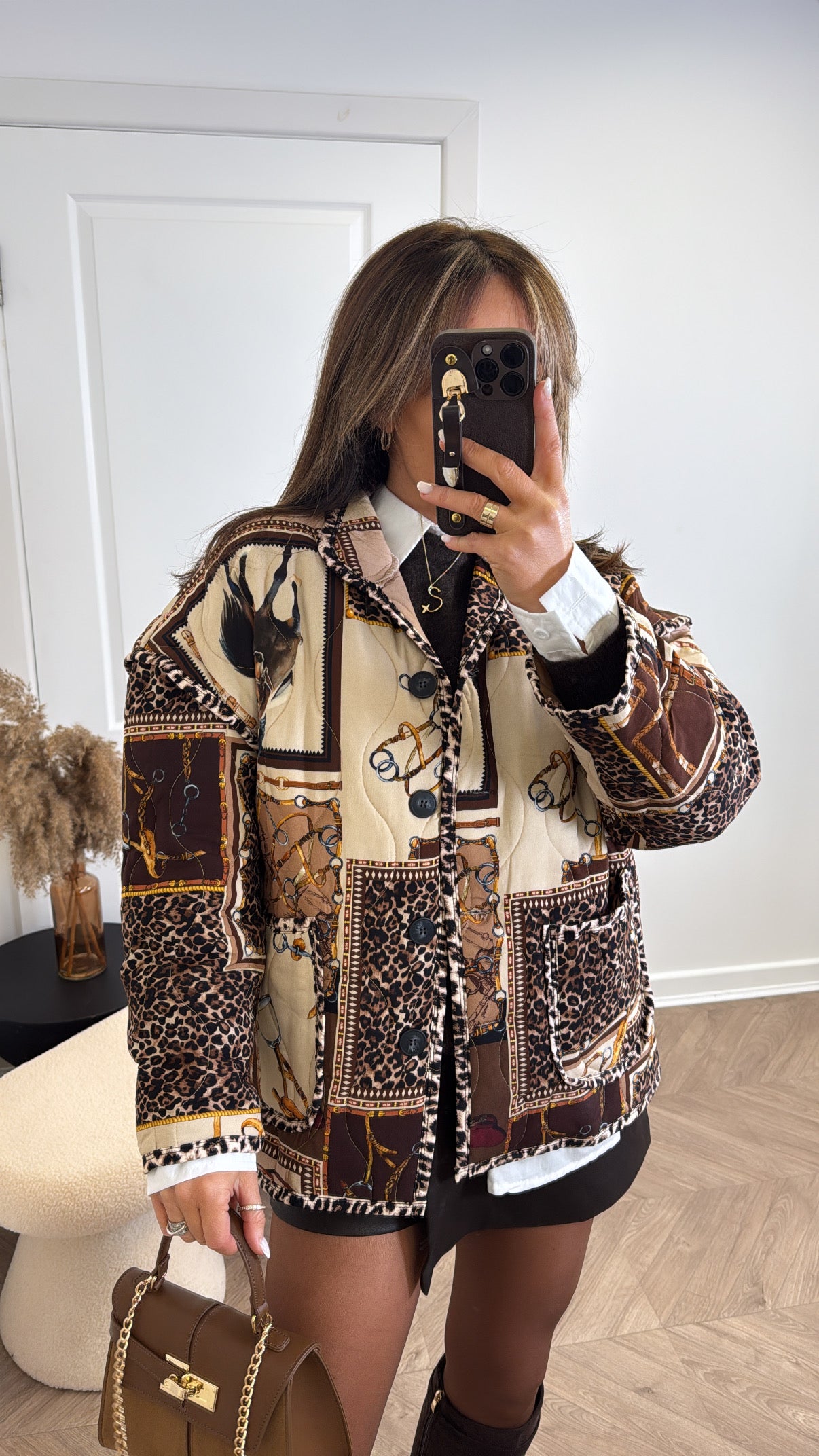 HELENA brown scarf print quilted jacket