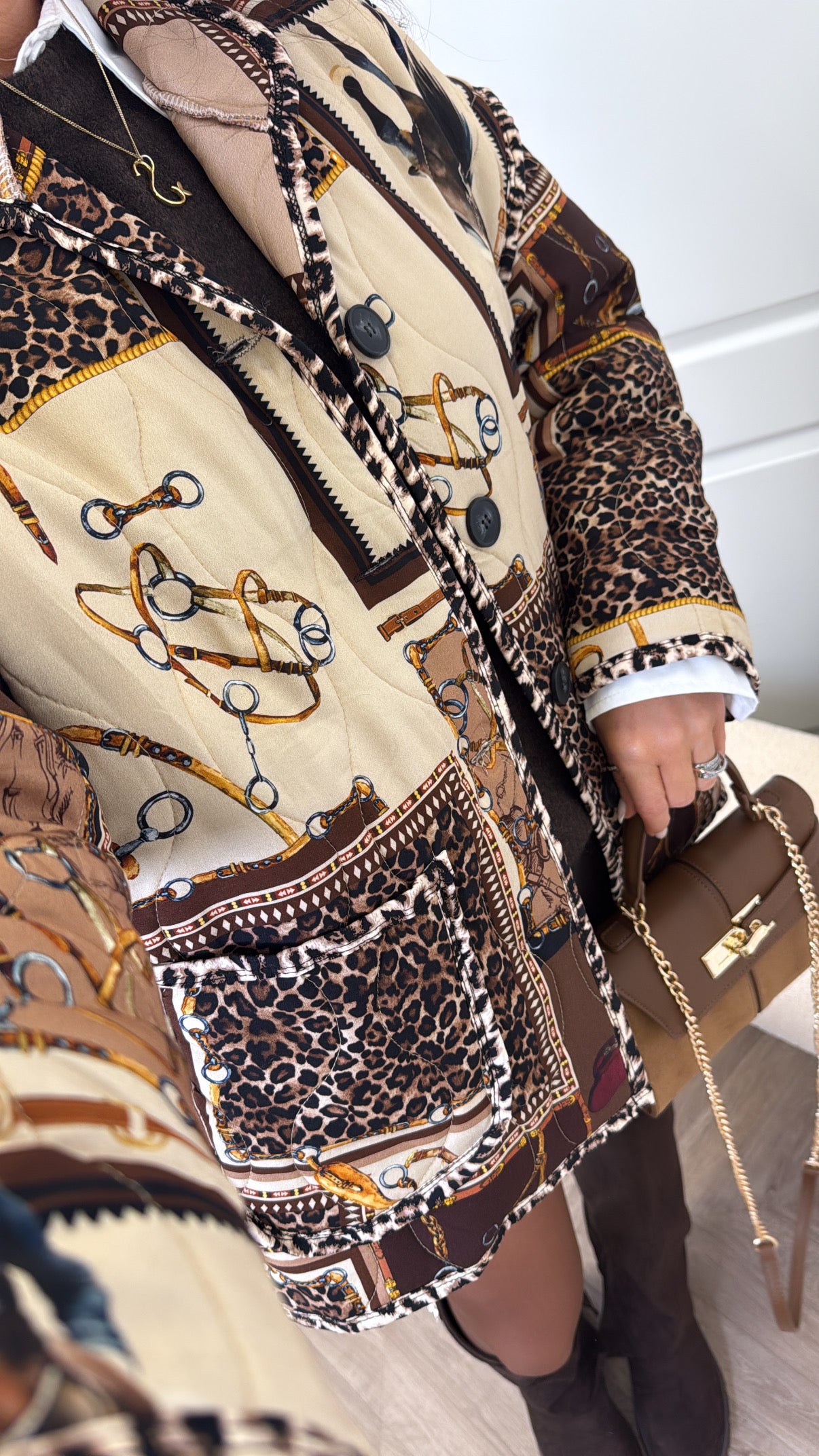 HELENA brown scarf print quilted jacket