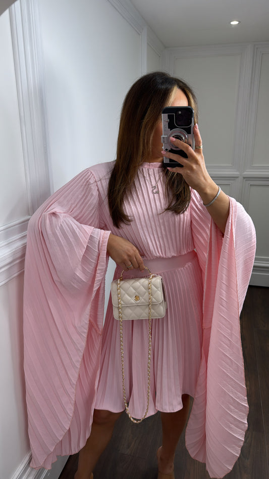 VIOLET baby pink pleated drape sleeve dress
