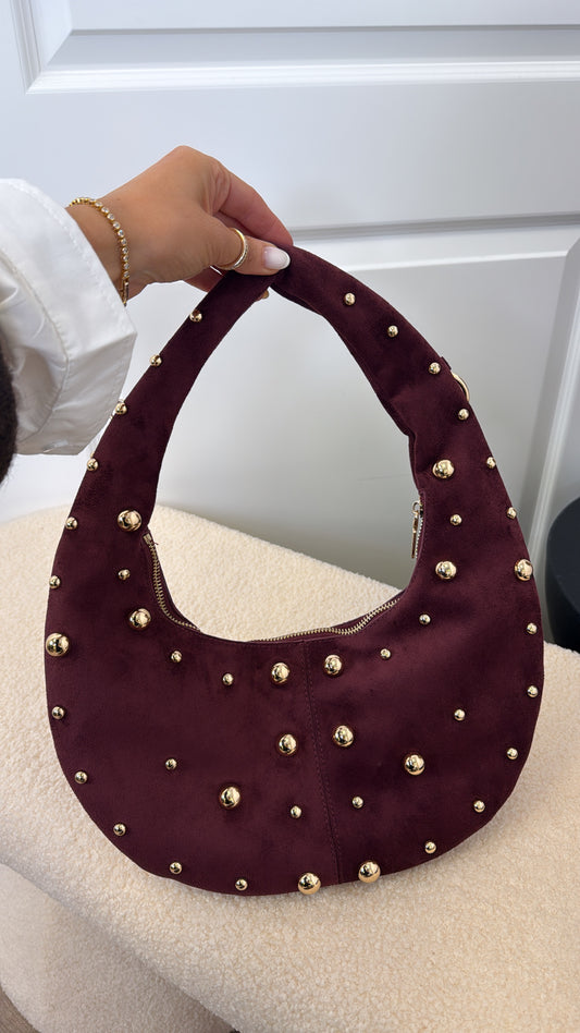 ORLA burgundy faux suede stud bag