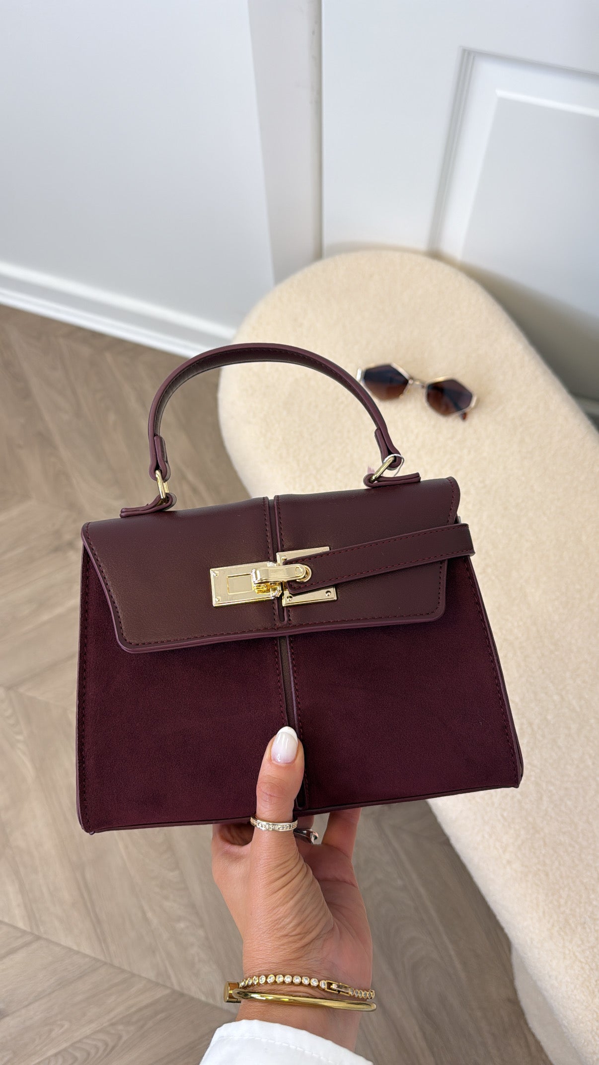 POLLY burgundy faux suede city bag