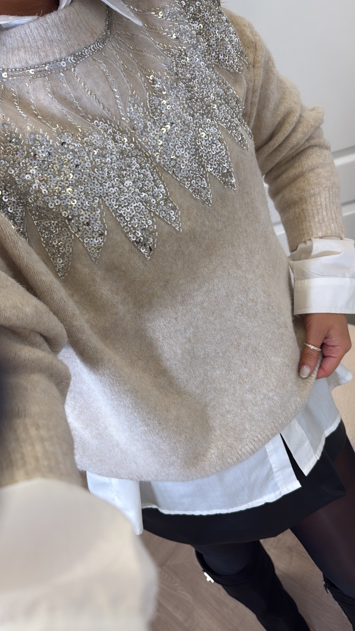 AZURA beige embellished sequin beaded jumper