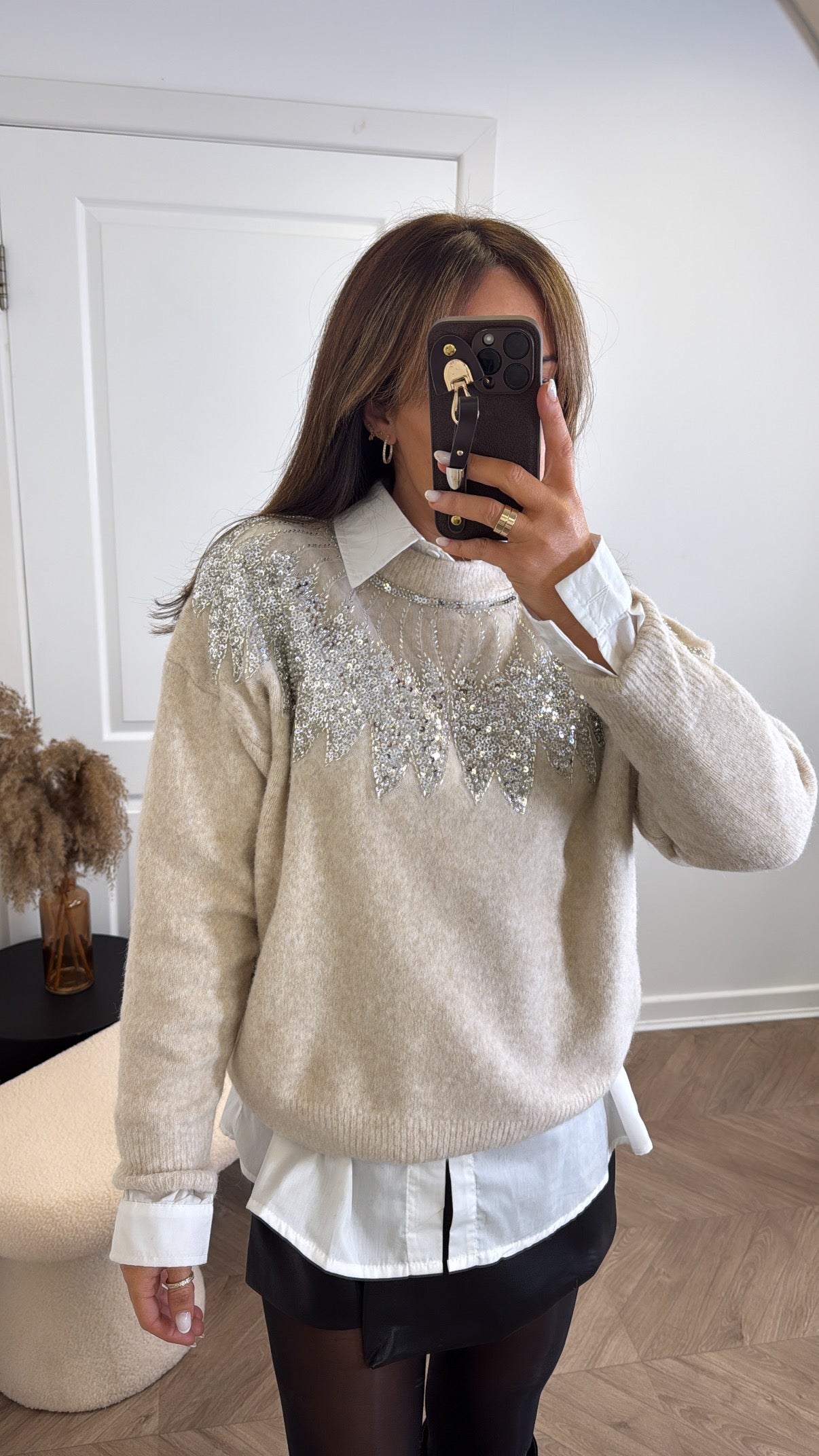 AZURA beige embellished sequin beaded jumper