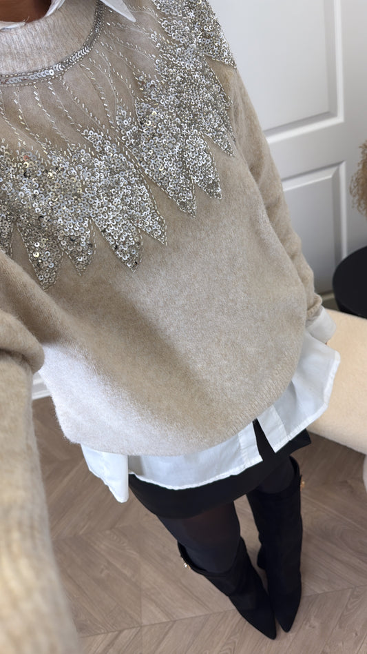 AZURA beige embellished sequin beaded jumper