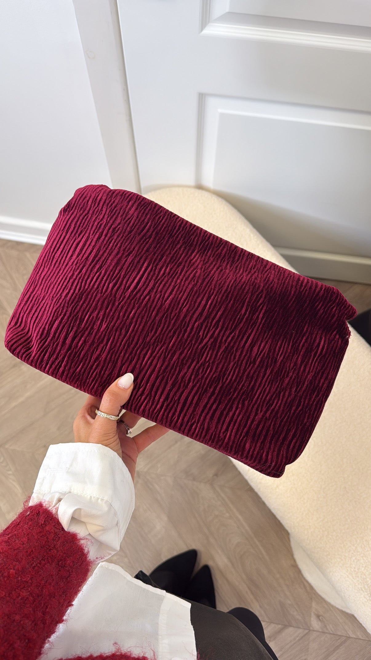 LOUISA burgundy velvet oversize clutch bag