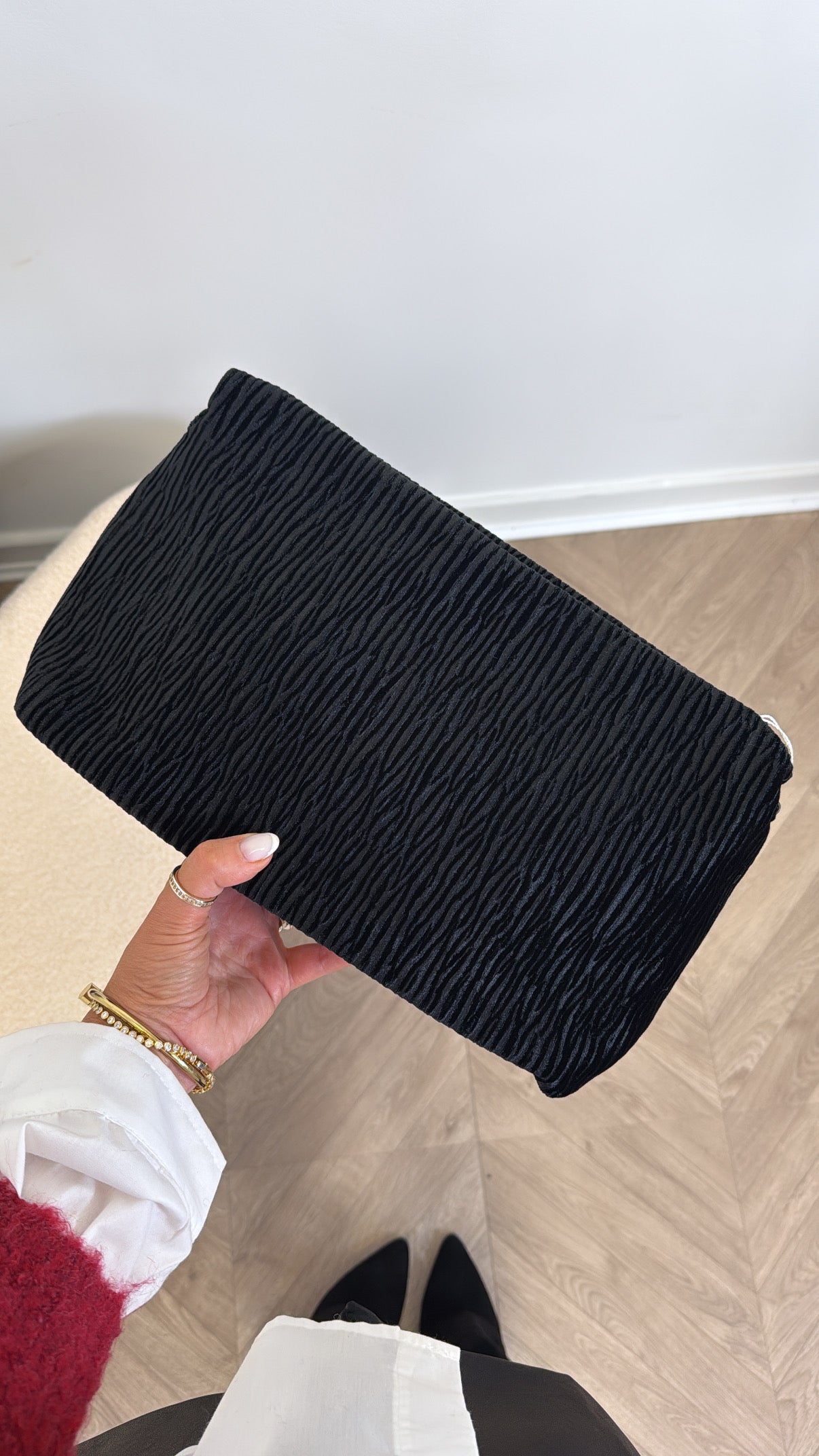 LOUISA black velvet oversize clutch bag