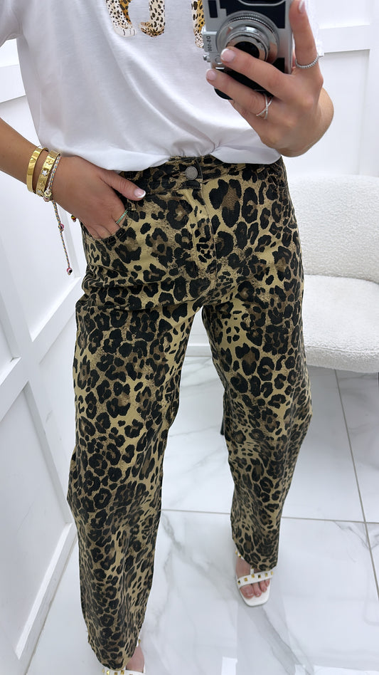 LEAH leopard print wide leg jeans