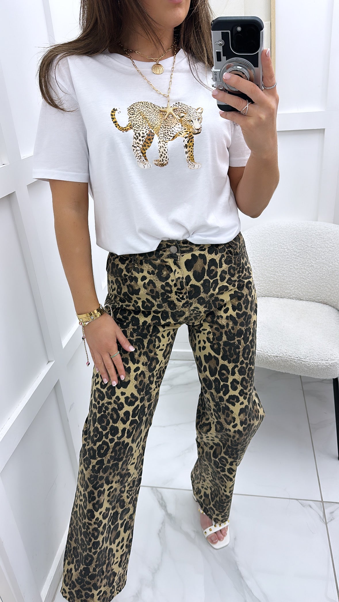 LEAH leopard print wide leg jeans