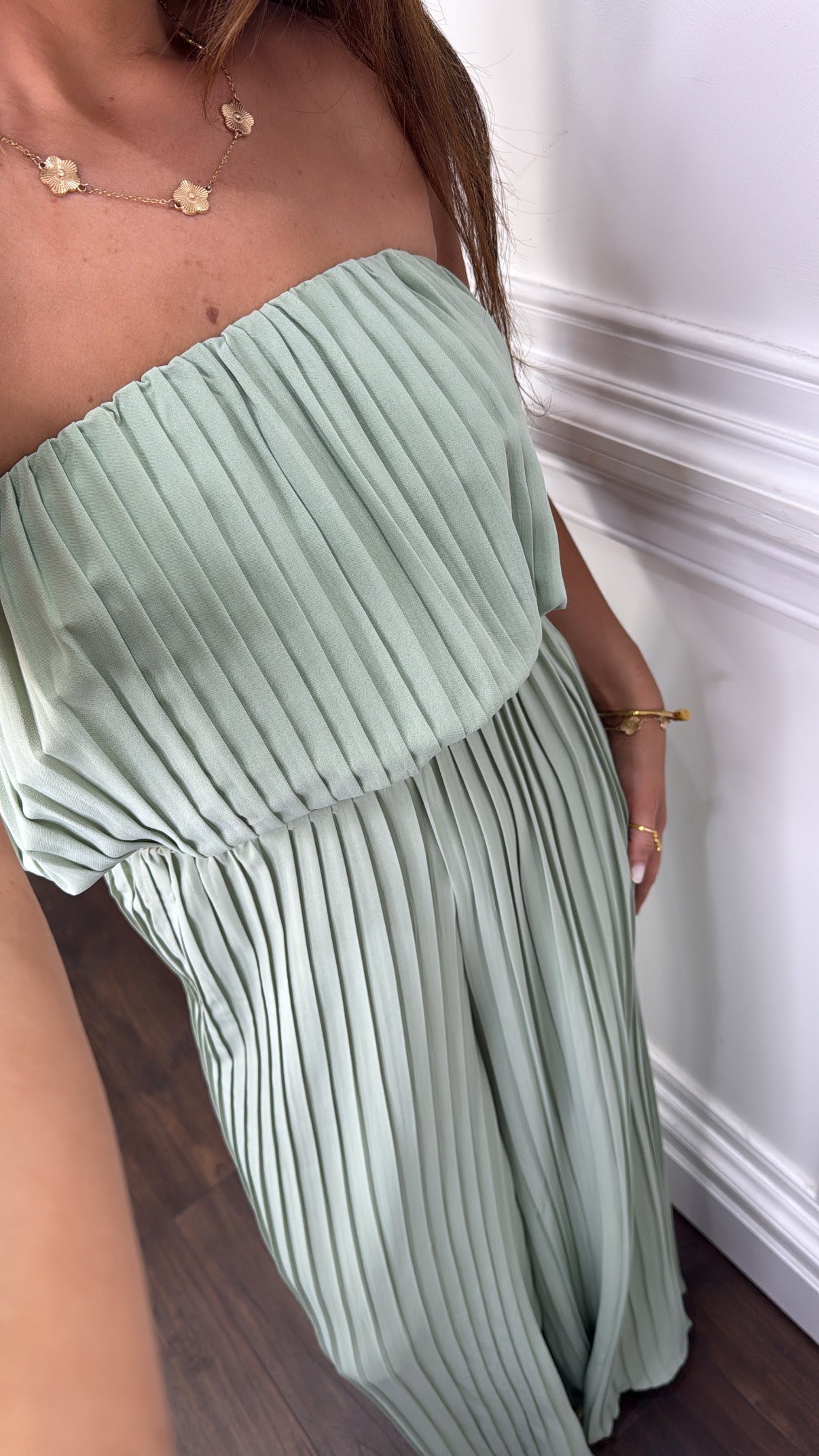 AMALIE mint pleated boob tube and palazzo co-ord