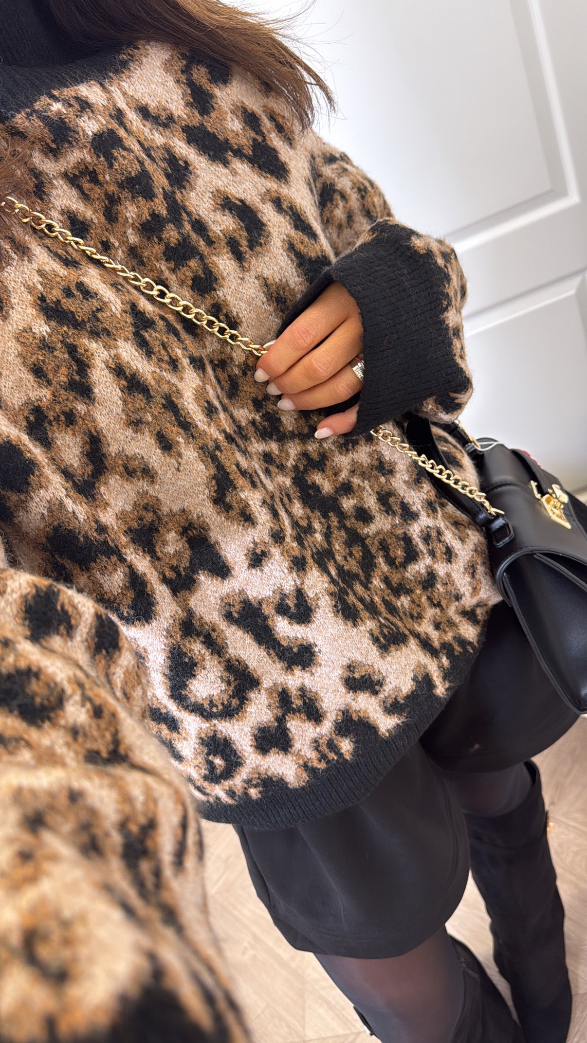 YAZMINE black leopard print soft knit jumper
