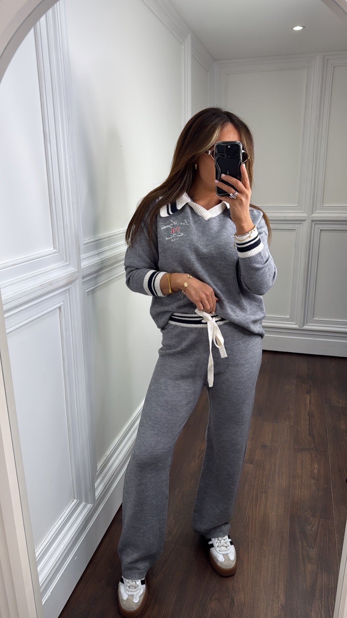LOS ANGELES grey knitted top and trousers co-ord