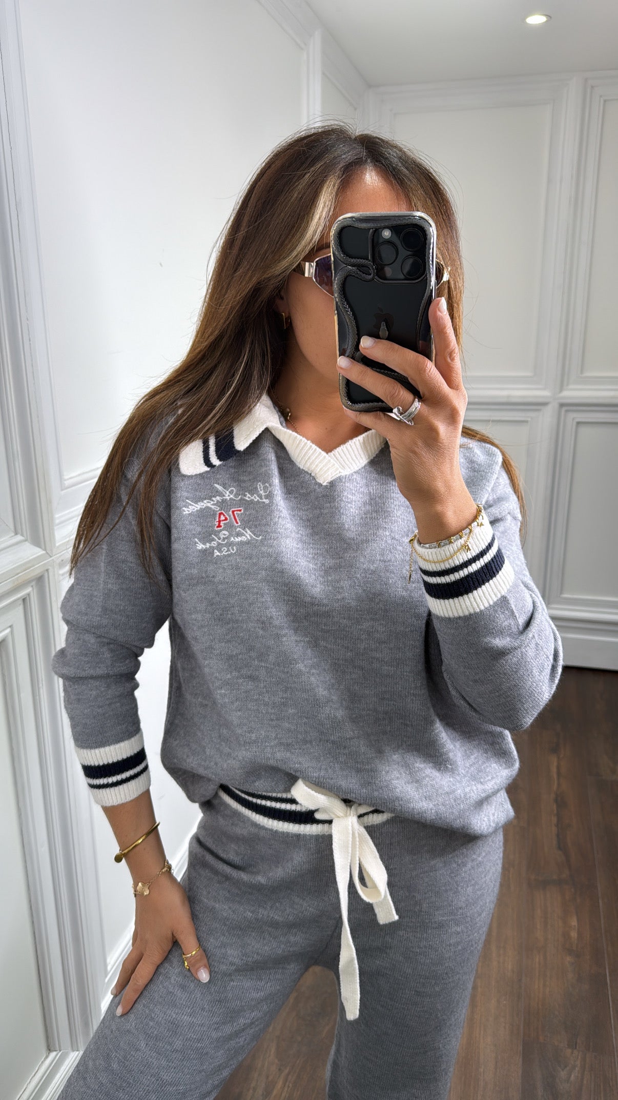 LOS ANGELES grey knitted top and trousers co-ord
