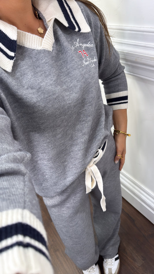 LOS ANGELES grey knitted top and trousers co-ord