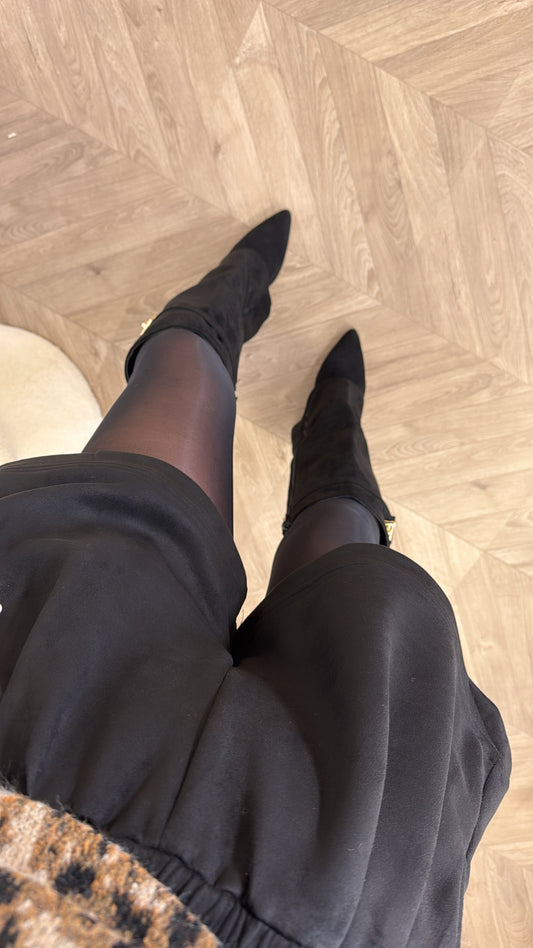 JESSICA black faux suede boxer