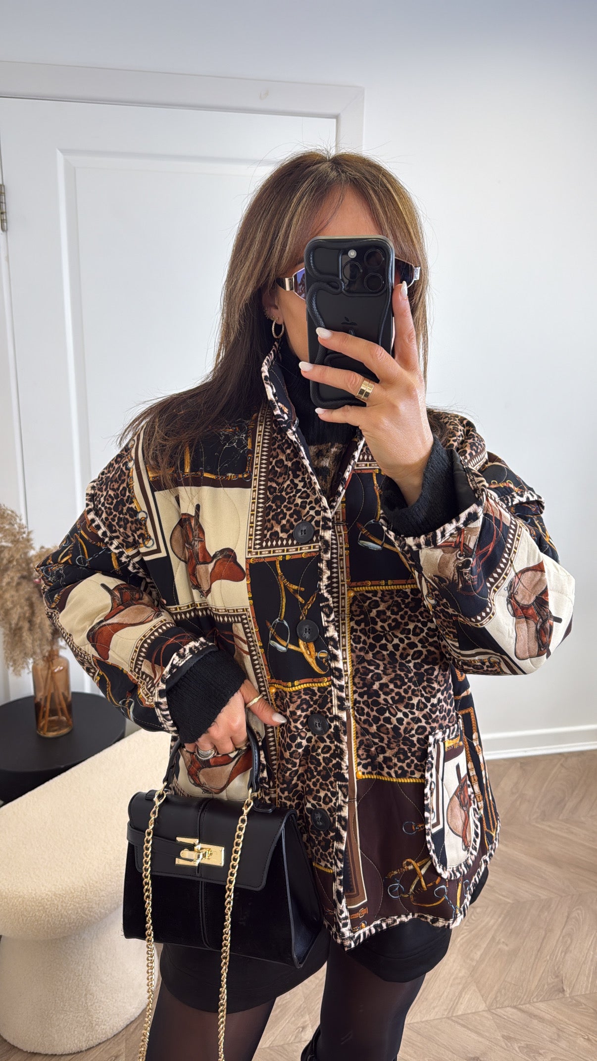 HELENA black scarf print quilted jacket