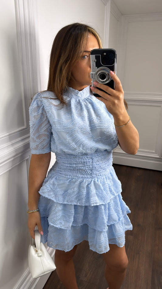 SOPHIA blue ruffle detail dress
