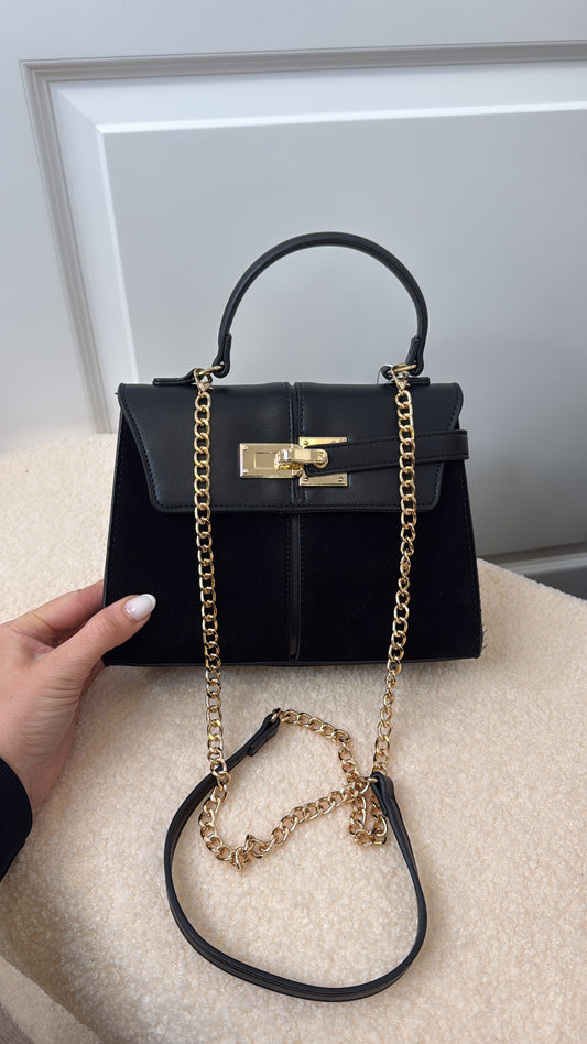 POLLY black faux suede city bag