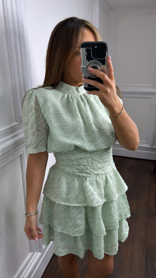 SOPHIA apple green ruffle detail dress