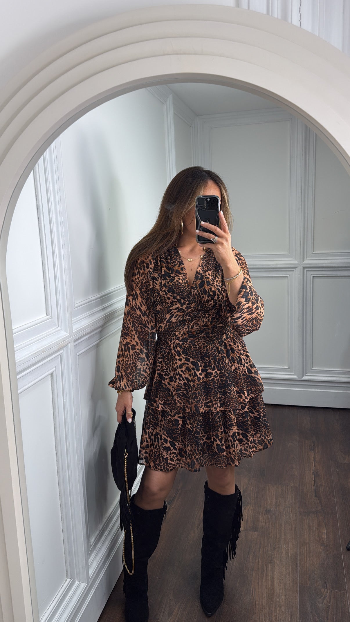 FREYA leopard ruffle long sleeve dress