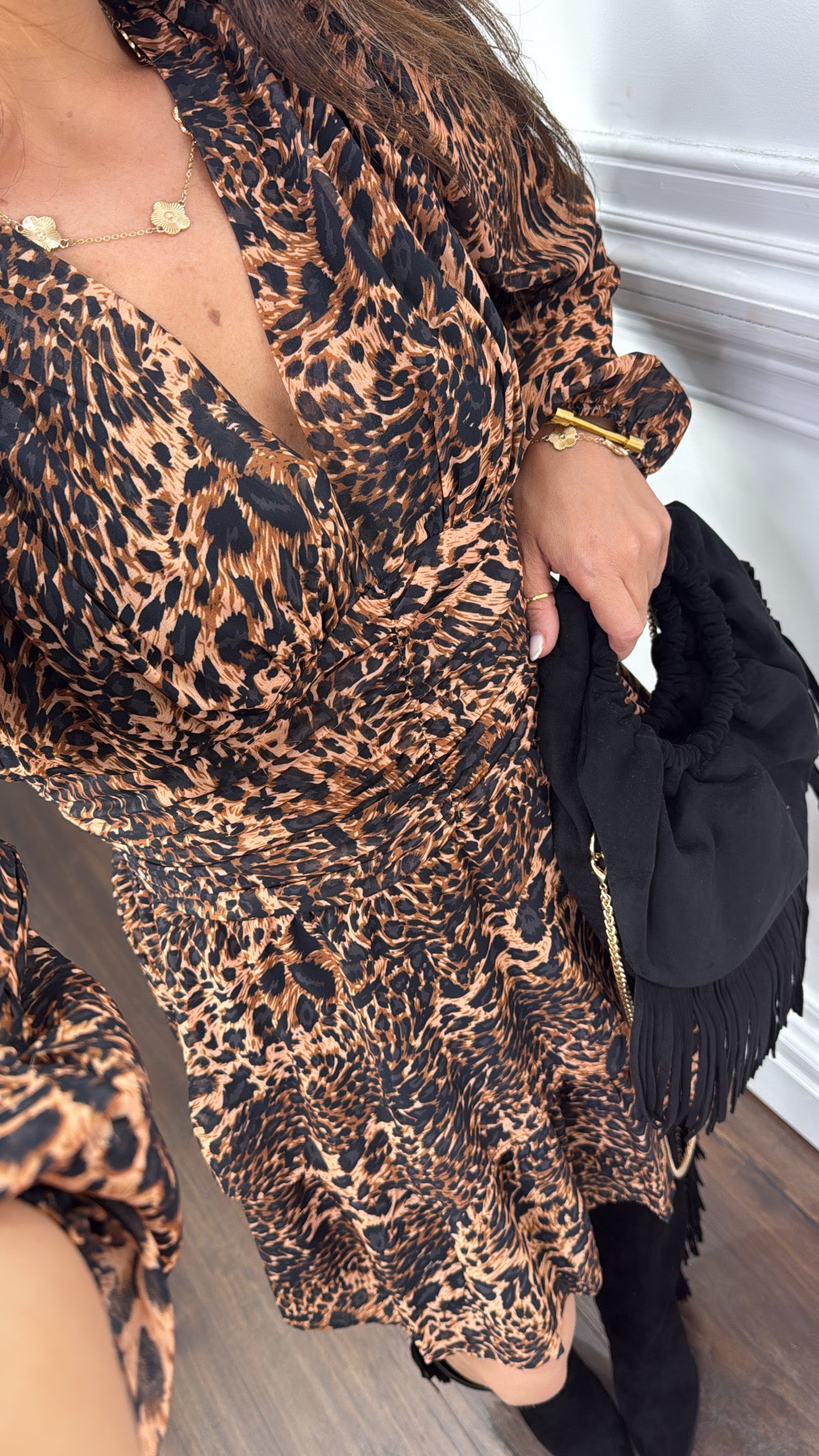 FREYA leopard ruffle long sleeve dress