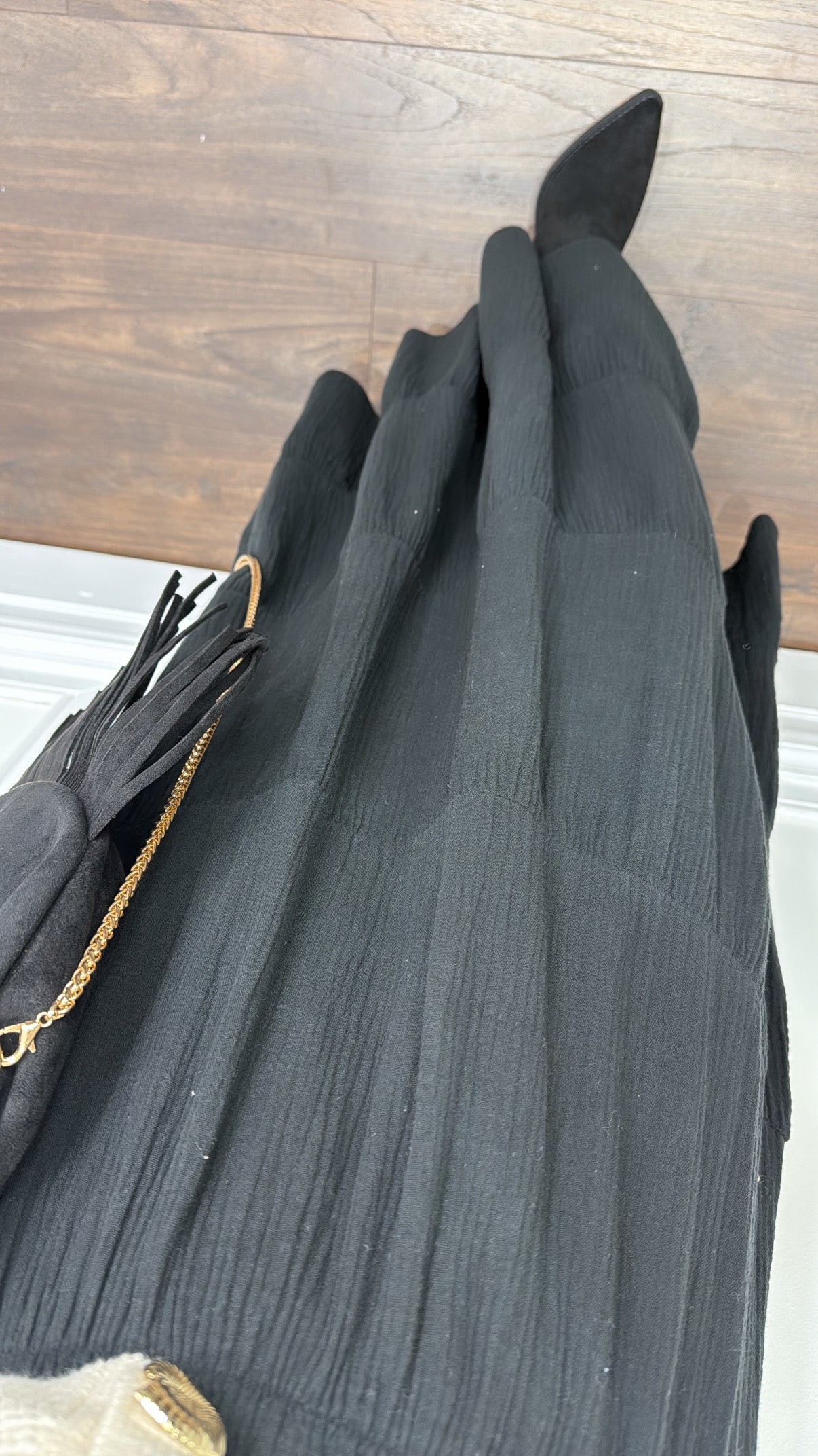 CARLI black cheesecloth tiered maxi skirt