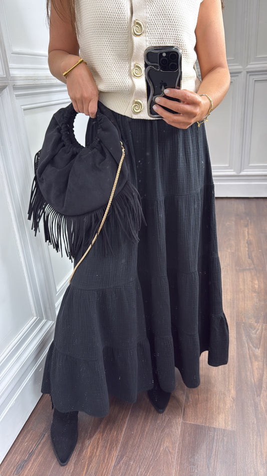 CARLI black cheesecloth tiered maxi skirt
